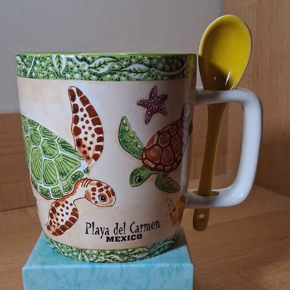 Playa del Carmen Turtle Mug with Spoon -
